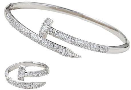 XFSRG Strass Armband Vintage Knuckle Ringe Set Offenes Design Armreif Stapelbar Strass Armband Hochzeit Schmuck für Besondere Anlässe