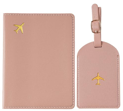 XSDSLS Reisepasshülle und Kofferanhänger Set,Passport Cover,Kunstleder Reisepass Hülle,Reisepass Organizer für Damen Herren Urlaub Zubehör Travel Essentials (Rosa)