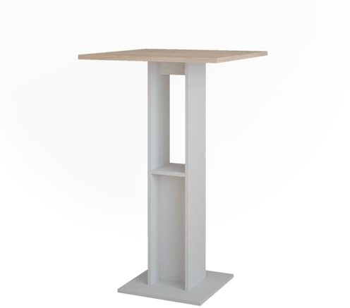 Vicco Bartisch Repose, Weiß/Sonoma, 65 x 65 cm | mit seitlichem Regal zur Aufbewahrung von Flaschen und Gläsern
