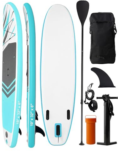 Tabla Paddle Surf Hinchable 320x82x15cm, Sup con Remo, Mochila, Bomba Manual, Correa de Seguridad y Quillas, Paddle Board Estable para Adultos, Principiantes, Lago, Mar y Río
