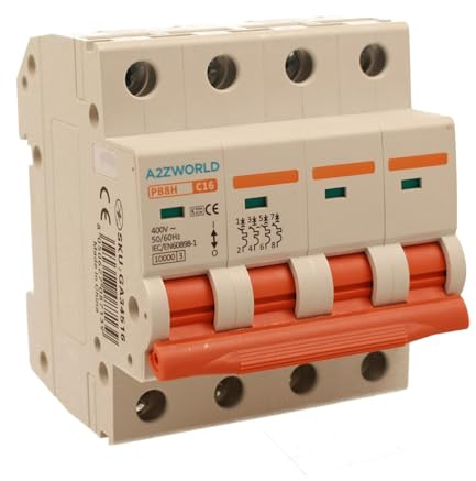 Leitungsschutzschalter, dreiphasig, 4P 16 A C16, Kurve C 10 kA, 4 Module DIN 380 V AC, zertifiziert IEC60898-1, Serie PB8H