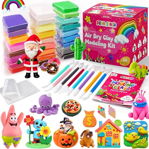 Air Dry Clay for Kids, Modelling Clay with 8 Tools & Project Booklet, Ultra Soft Light, DIY Creative Gifts, Arts and Crafts Kits for Kids Boys Girls Toys (Pack of 1)