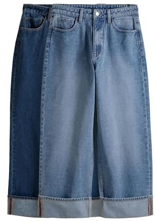 THE SET Dam 2-pack denimjeans med uppvikta, vida ben från THE SET Mid Blue/Dark Blue 44