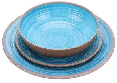 Quest Elite 12 Piece Dinner Set Recycled Post-Consumer Materials BPA Free & Dishwasher Safe Outdoor Camping Plates & Bowl Sets for Caravan Motorhome Heat Resistant Artisan (Delphinium)
