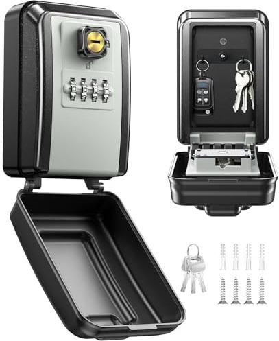 Mohard Boite a Clef Securisee Exterieur avec Clé de Secours Réinitialisable, Boite à Clé Murale à Combinaison 4 Chiffres, Grande Capacité & Imperméable Coffre Fort a Clefs pour Maison Bureau Garage