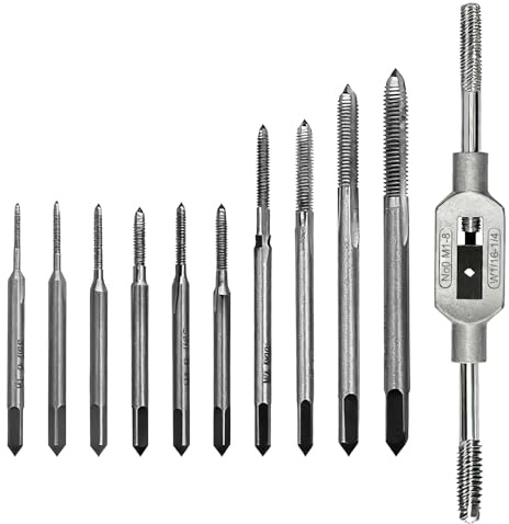 10 Pieces Mini Machine Hand Drill Tap Set with Adjustable Wrench | M1 M1.2 M1.4 M1.6 M1.7 M1.8 M2 M2.5 M3 M3.5 Mini Tap and Die Kit Metric Straight Fluted Hand Screw Thread Tapping Tool