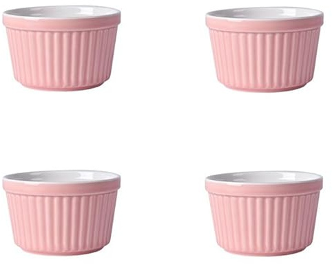 Lot de 4 ramequins en céramique - Soufflés en porcelaine pour pâtisserie, pudding, crème brûlée