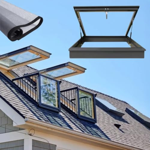 Generico Lucernario di Uscita in Alluminio con zanzariera, Finestra per tetti con Ventilazione Manuale per tetti inclinati/Piani, pozzo di Illuminazione Multi-Angolo da 45° a 80°, Perfetto per Luce n