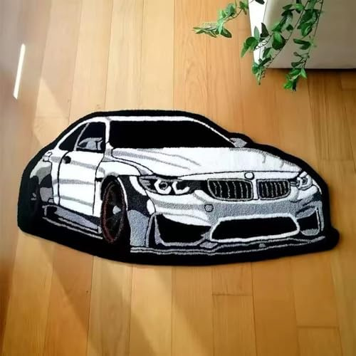 xueneige Autoteppich in unregelmäßiger Form rutschfest Cooler Teppich für Rennwagen-Fans Fußmatte für Balkon Flur Eingang Wohnzimmer Schlafzimmer