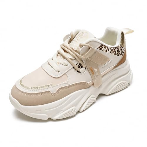 CLEIKS Zapatillas Chunky para Mujer con Estampado De Leopardo Ideal para Estilo Callejero Y Uso Diario con Comodidad (Beige, 36EU, WSC255052-7)