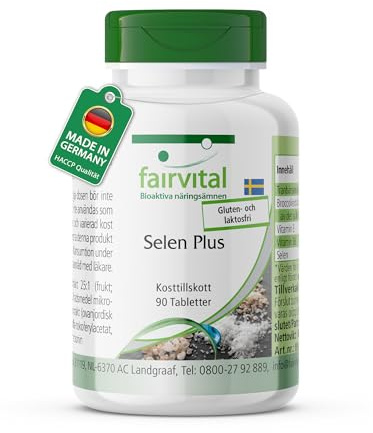 fairvital Selen Plus, 90 tabletter, komplex med tranbärsextrakt, broccoliextrakt, vitamin E & B6, selen, kvalitetskontrollerat och högdoserat, 100% veganskt, tillverkat i Tyskland