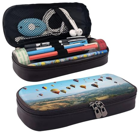 BWPDPXFJ Hot Air Balloons -Print Personalized Leather Pencil Case for Students, Compact Stylish Organizer with Zipper Closure Pouch.