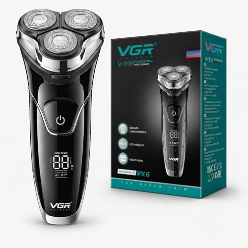 VGR 318 Rasoir Electriques Hommes Avec Têtes Rotatives 3D,Cadenas De Voyage