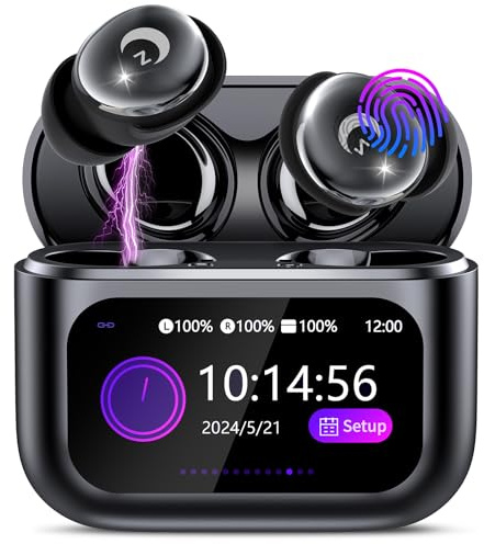 Cuffie Bluetooth, mini cuffie per dormire, 48 ore, Bluetooth 5.4 con touchscreen, cuffie in-ear, senza fili, con cancellazione del rumore ENC, auricolari IPX7, bassi profondi, con 5 modalità EQ