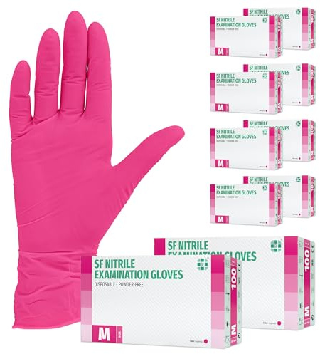 SF Nitrilhandschuhe M Magenta – 1000 Stück Einweghandschuhe, latexfrei | Puderfreie Einmalhandschuhe, Vorratspack mit 10 Boxen à 100 Stück, für Tattoo, Werkstatt, Küche, Reinigung und Haushalt