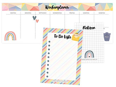 Juego de 3 bloques de escritura para planificador semanal, notas y lista para hacer - Agenda diaria geométrica - Ideal para la escuela, el trabajo, la universidad y el hogar - 10,5 x 29,7 cm - DIN A6