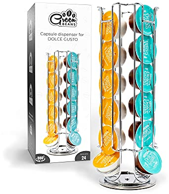 Green BEANS Kapselhalter kompatibel für 24 DOLCE GUSTO Kapseln - Kaffee-Kapselständer verchromt - 360° drehbar
