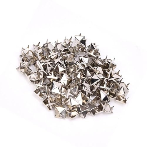 100Pcs 9mm Square Rivets, Pyramid Shaped Punk Rivet Stud, 4 Claw Square Rivets Copper Studs for DIY Decoration(Silver)