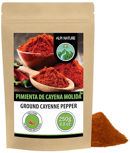 Alpi Nature Piment de Cayenne Poudre 250g, Poivre de Cayenne Moulu, Poudre de Piment Fort