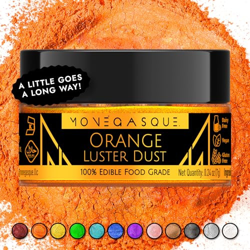 MONÉGASQUE Orange Edible Glitter for Drinks & Cakes, Lustre Dust, 7g | Cocktail Shimmer, Shimmer Powder, for Cupcakes, Cookies & Fondant, Cupcake & Cookie Decorating, Food-Grade, Vegan
