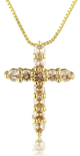 Halukakah Collana Pendente Croce per Ragazzi, 1,0ct Diamanti Coltivati in Laboratorio, Placcato in Oro Giallo 18K Argento Sterling 925, Catena a Scatola 45cm, Gioielli Religiosi di Lusso per 5-16 Anni