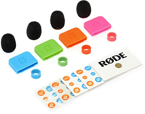 RØDE Colors 2 est un ensemble de quatre filtres à air colorés, anneaux d'identification de câbles, étiquettes et une feuille d'autocollants pour RØDE Wireless GO & Lavaliers