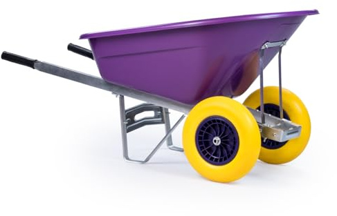 KCT 160L Big Wheelbarrow Purple Garden Barrow Twin Wheel Puncture Proof Tyre for Builders, Equestrian, Stable Yard, Construction