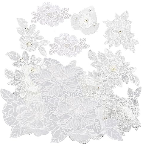 NBEADS 18 Stück 9 Stile Weiße Blumen Stickerei Applique, Perlen Organza Spitze Applique Sew on Patch For Decoration Repair Hochzeitskleider Kleidung Rucksäcke Caps