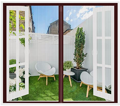 Magnet Fliegengitter Fenster Braun, Magnet Fliegengitter Tür Insektenschutz 100x75CM, Vollmagnetisch Kinderleichte Montage, Schließt Automatisch, Nicht Beschneidbar