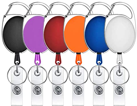 ZMREN Ausweisjojo, 6 Stück Retractable Schlüsselanhänger, Kartenhalterer Ausziehbarer Schlüsselanhänger, für Ausweiskarten Schlüssel Ausweishalter und Gürtelclip Befestigung