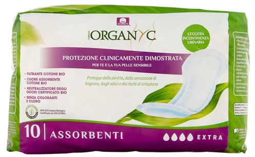 Organyc - Assorbenti per Perdite Urinarie in Cotone Certificato 100% Biologico - Super assorbenti, 1 Confezione da 10 Unità