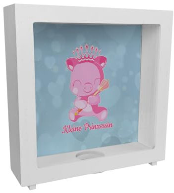 Kleine Prinzessin Rahmen Spardose aus Holz mit niedlichem Schweinchen als dekoratives Sparschwein für das Kinderzimmer Sparen Mädchen Sparbüchse Geld niedlich