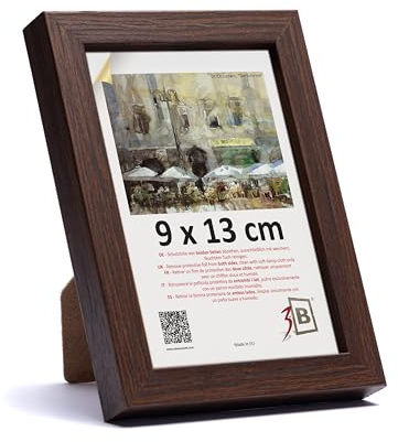 3-B Bilderrahmen MEGA - Dunkel Braun (Nussbaum mit optischer Holzmaserung) - 9x13 cm - Holzrahmen, Fotorahmen, Portraitrahmen mit Acrylglas