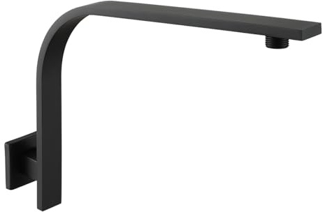 Wussh Solid Brass Shower Arm with Flange Square Gooseneck Showe Head Arm | Matte Black Wall Mounted Shower Head Extension Arm for Bath and Shower Systems