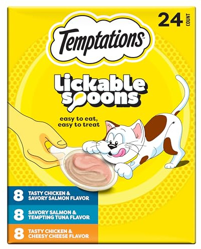Temptations Lickable Spoons, Soft Lickable Cat Treats, Adult Wet Cat Treats, Variety Pack, 24 Spoons