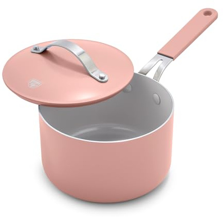 GreenLife 2 Quart Nonstick Saucepan with Lid, Lightweight Healthy PFAS-Free Milk Pan, Dishwasher & Oven Safe Soup Pan, Durable Body, Silicone Stay-Cool Handle, Easy Release Chef’s Pan, Pink