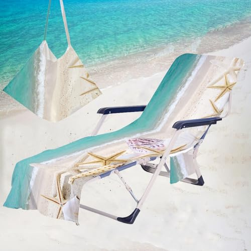 Treer Beach Chair Cover Towel, Beach Scenery Beach Towel, Portable Beach Sunbed Towels, Sun Lounger Towels with Pockets, Microfiber Towel for Beach Garden Vacation Outdoor (75x210cm,shell 3)