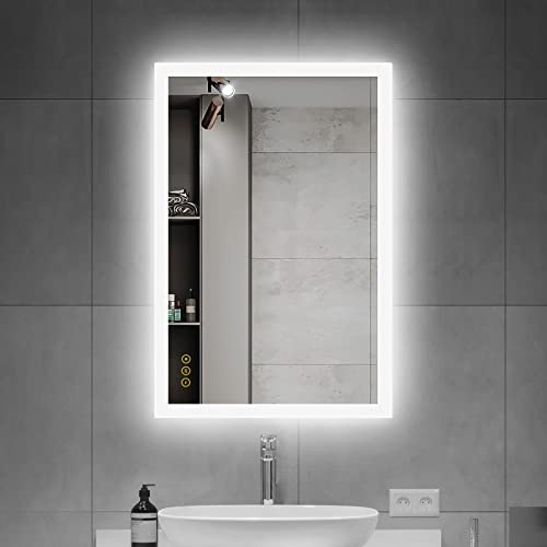 AI-LIGHTING 50 x 70 cm fyrkantig badrumsspegel, justerbara trefärgade LED-lampor, dimbar ljusstyrka, anti-dimdesign, lämplig för sminkbord och badrum.