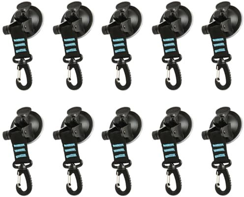 SHUESS 10 Pcs Heavy Duty Suction Cups - Awning Suction Cups with D Ring 360° Rotating Hook - Strong Heavy Duty Vacuum Suction Cup with Hook for Awning, Boat, Tarp, Holds Up to 11 lbs /5kg(Blue Strap)