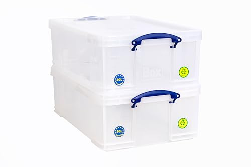 Really Useful Box Plastic Storage 50 Litre Clear (Pack Of 2)