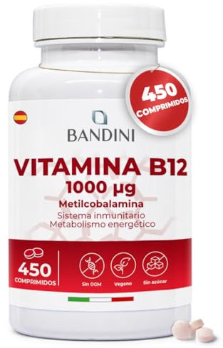 Bandini® Vitamine B12 1000mcg Haute Dose, 450 comprimés (14 Mois), Methylcobalamin 1000µg pure et disponibile, 100% Vegan, Vitamines B 12 pour Énergie, Immunité, Fatigue, Métabolisme & Système Nerveux