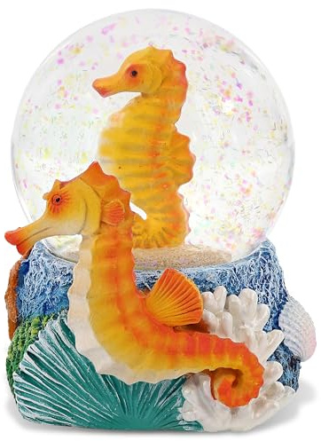 CoTa Global Seepferdchen-Schneekugel-Dekor, eleganter rosa glitzernder Glitzer im Inneren der Schneekugel-Figur, Ozean-Tierfiguren für Kinder und Erwachsene, Sammel-Schneekugeln für Geburtstag