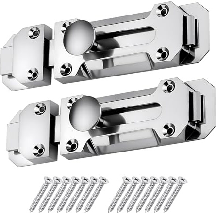 2 Pack Polished Chrome Sliding Door Bolts,150mm(6) Surface Mounted Sliding Door Lock for Securing Internal Doors Bedrooms Bathrooms Cupboards Silver Secure Slide Latches for Multi Purpose Use