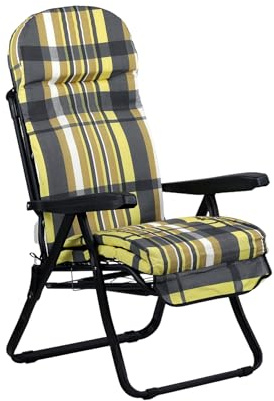 Totò Piccinni Poltrona Sedia Sdraio con poggiapiedi MADE IN ITALY con cuscino (Sofia, Struttura Nero - Scozzese Marrone/Giallo)