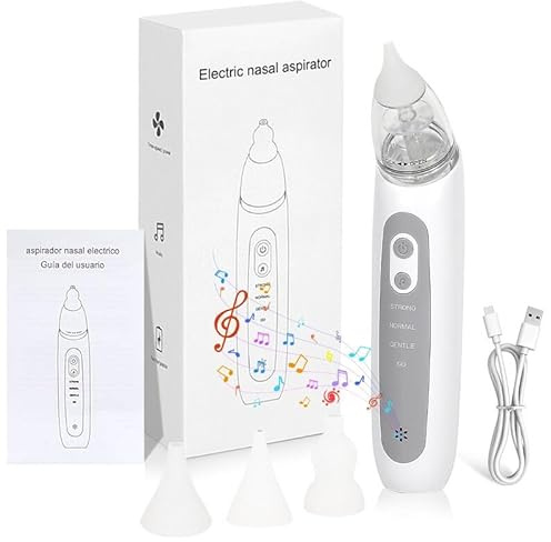 Mouché Bébé Électrique, Aspirateur Nasal Bebe avec 3 Niveaux d'aspiration et 3 Embouts Silicone, Fonction Musicale, Aspirateur Nasal Bebe Électrique pour Aux Bébés et Tout-Petits