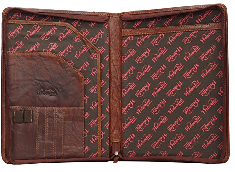 Echt Leder-Schreibmappe DIN A4 von FFelsenfest in braun (cognac) I A4 Konferenzmappe mit Reißverschluss I A4-Lehrermappe aus Leder I Ledertasche fürs Büro I 34,5 x 26 x 3 cm