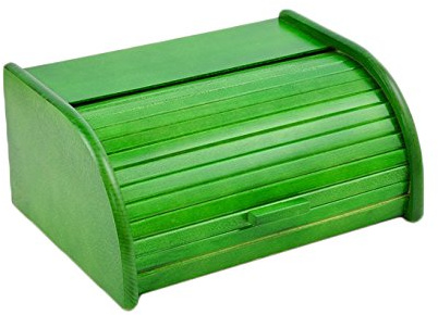 Wooden World - Panera de madera con tapa corredera de madera densa - pequeña - VERDE