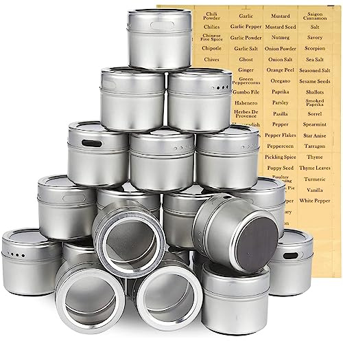 Juvale 20-Pack Magnetic Spice Jars - Space-Saving & Magnetic Spice Rack for Refrigerator - Preprinted Labels & Seasoning Containers - Pack of 20, 3.4 fl oz