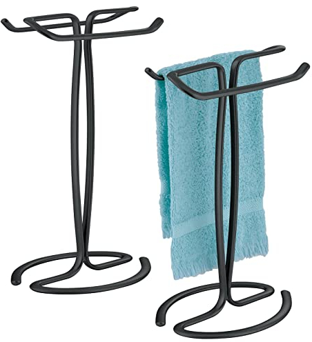 mDesign Handtuchhalter für den Waschtisch – frei stehender Handtuchständer für 2 kleine Gästehandtücher – kompakte Handtuchhalterung aus Metall – 2er-Set – schwarz