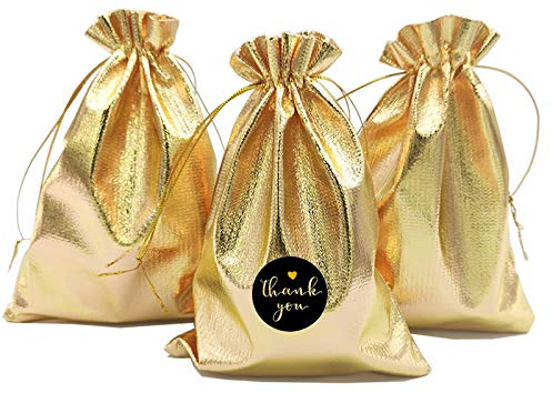 DUGYIRS 100 Stück Goldene Geschenktüten mit Kordelzug 13cmx18cm ​Party Tasche Schmuckbeutel für Weihnachten,Fiesta, Hochzeit, Partyfeiern